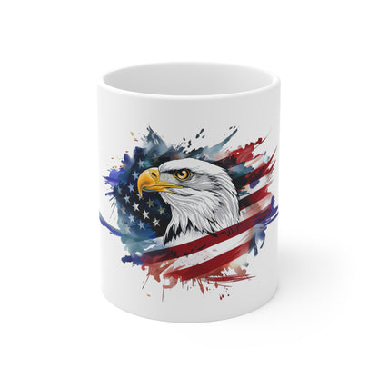 Patriotic Eagle 11oz Coffee Mug — American Flag Bald Eagle Design