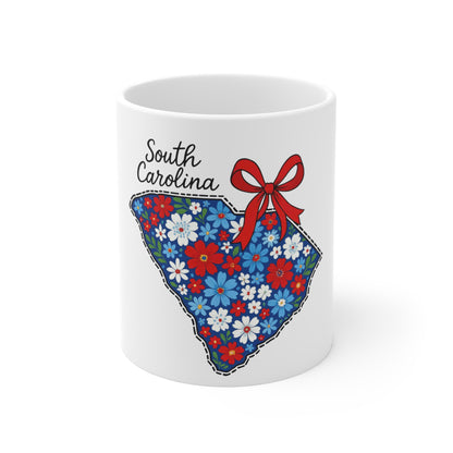 South Carolina Floral State Mug — 11oz Patriotic Red, White & Blue Gift