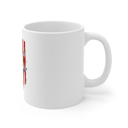 Patriotic Floral Mug — American Flag with Red Poppies & Daisies, 11oz