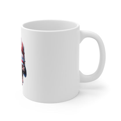 Patriotic Abstract Skull Coffee Mug – Glitch Art American Flag Skull Mug – Modern USA Digital Art Cup – Bold Statement Mug Mug 11oz