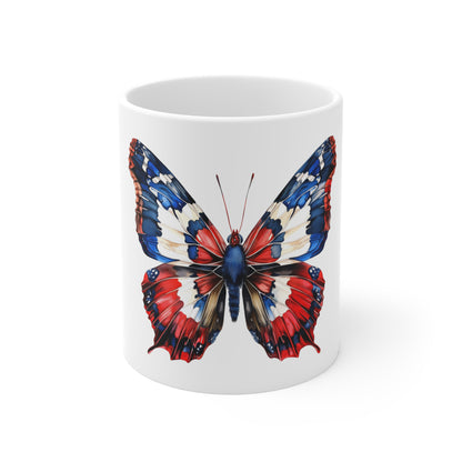Patriotic Cutout Butterfly Mug – Red White Blue Artistic Butterfly Coffee Mug – Bold Americana Wing Design Cup – Unique USA Gift Mug Mug 11oz