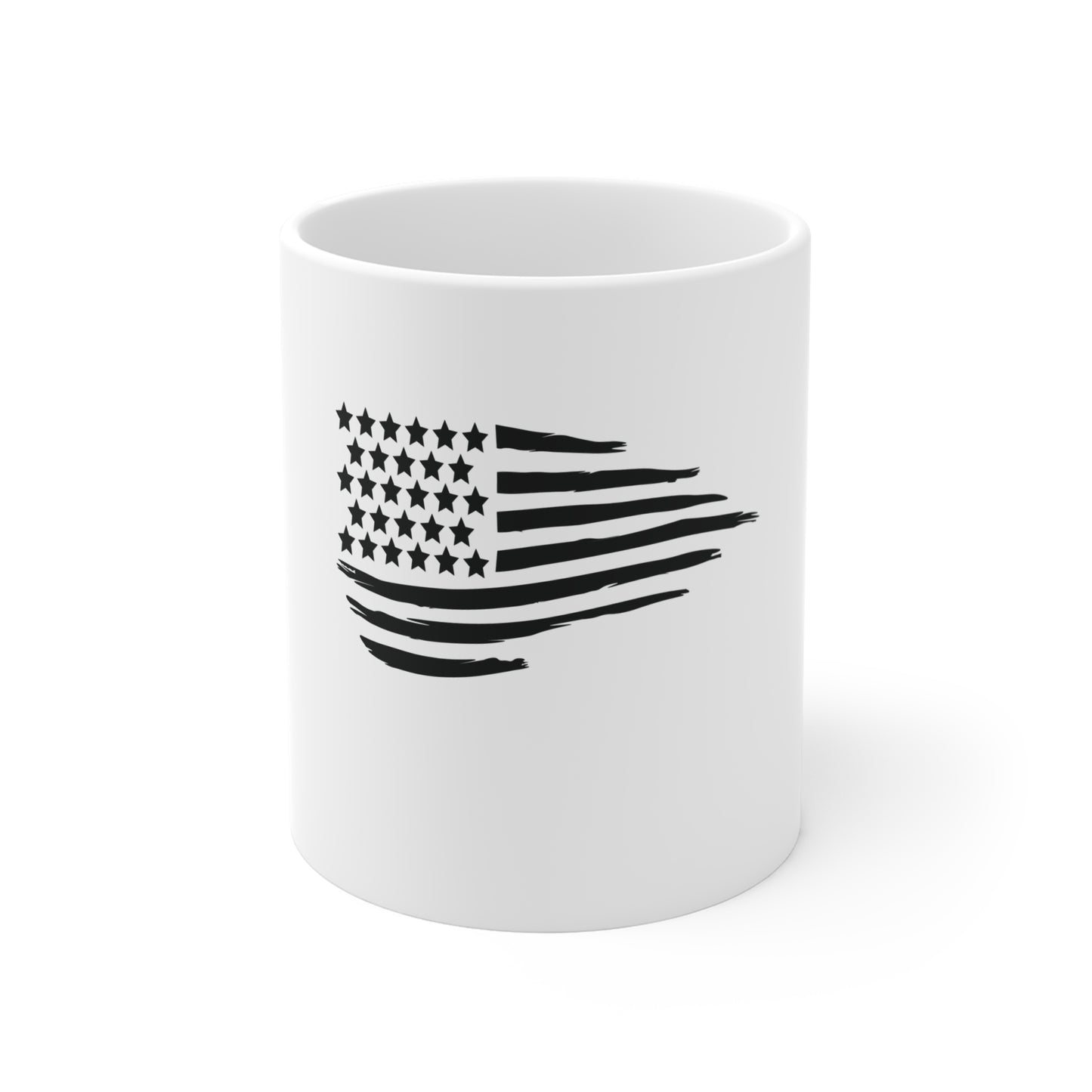 Black Subtle American Flag Coffee Mug – Minimalist Distressed USA Flag Mug – Stealth Patriotic Cup – Modern Americana Gift Mug 11oz