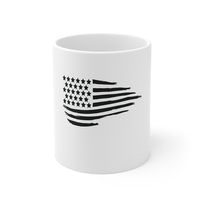 Black Subtle American Flag Coffee Mug – Minimalist Distressed USA Flag Mug – Stealth Patriotic Cup – Modern Americana Gift Mug 11oz