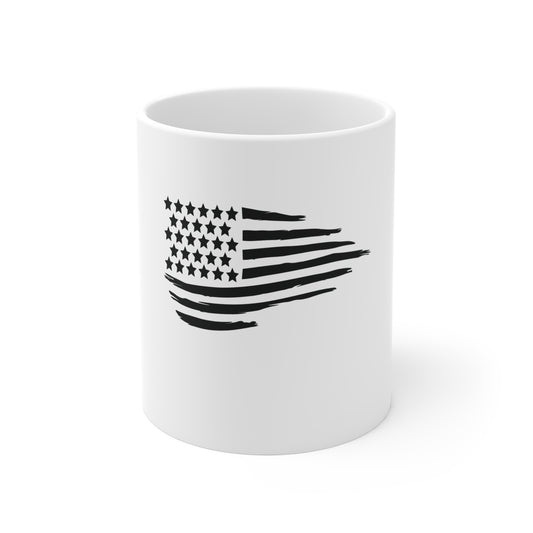 Black Subtle American Flag Coffee Mug – Minimalist Distressed USA Flag Mug – Stealth Patriotic Cup – Modern Americana Gift Mug 11oz