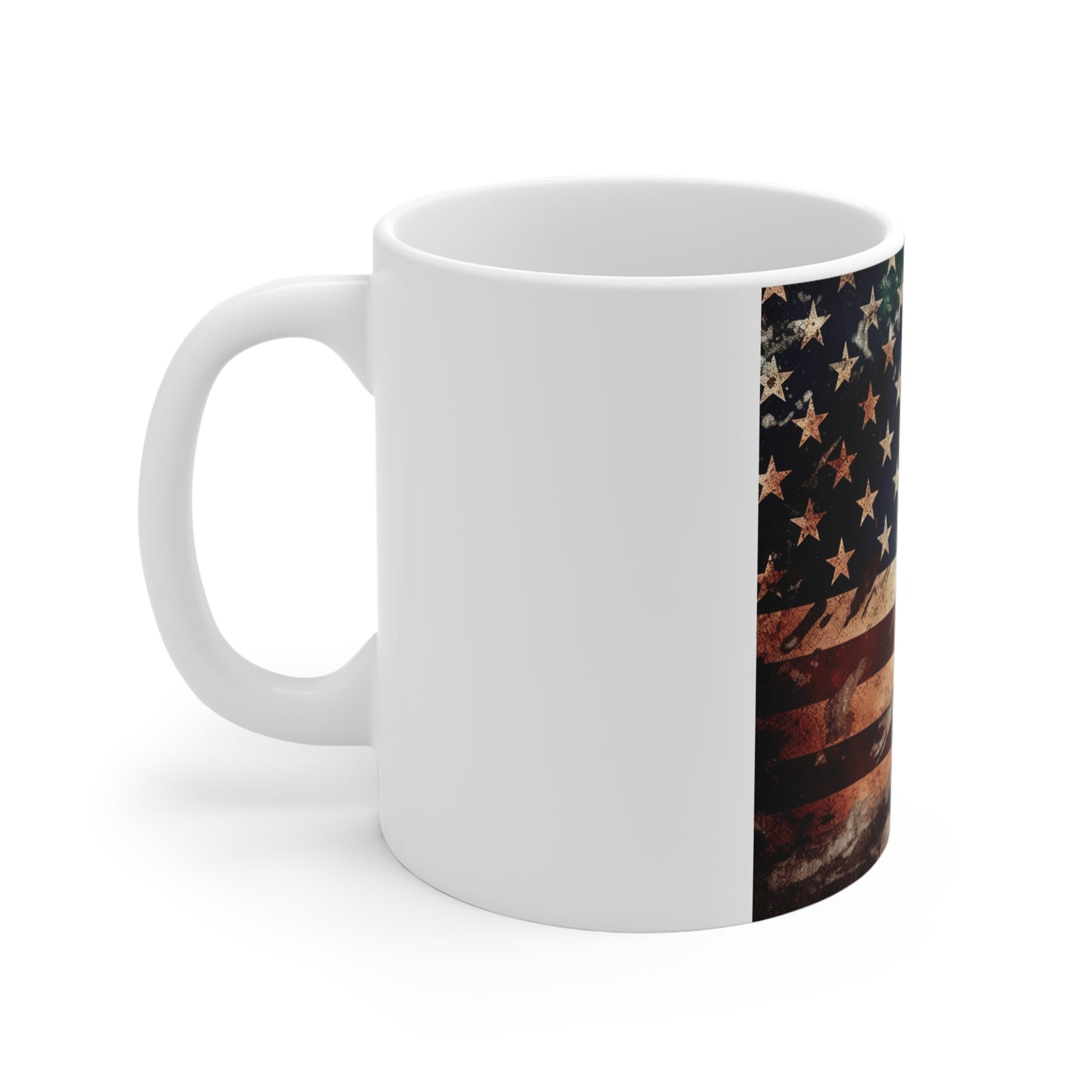 Heavy Distressed American Flag Coffee Mug – Rugged Grunge USA Flag Mug – Weathered Patriotic Mug – Bold Americana Gift 11oz