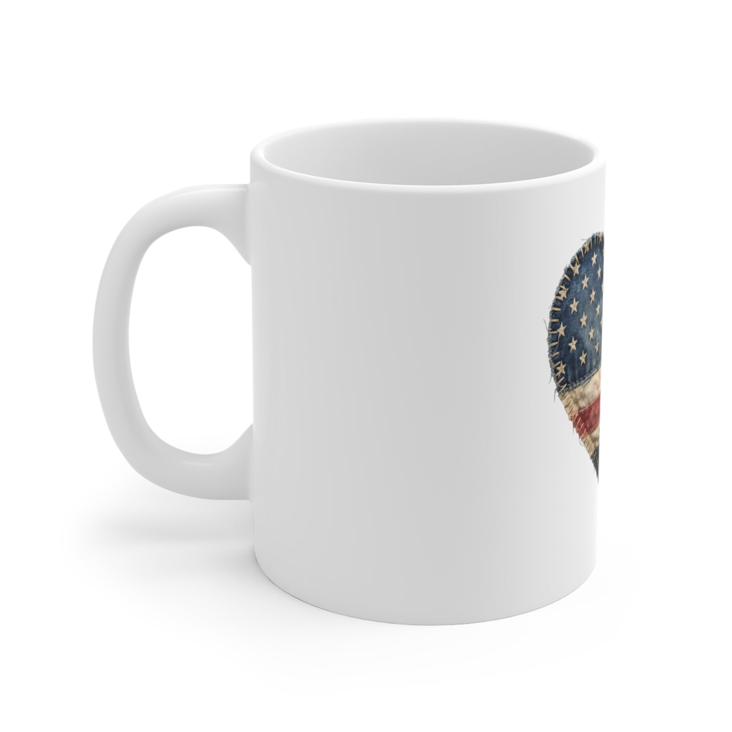 Patriotic Flag Heart Mug — Rustic American Flag Heart 11oz Coffee Cup