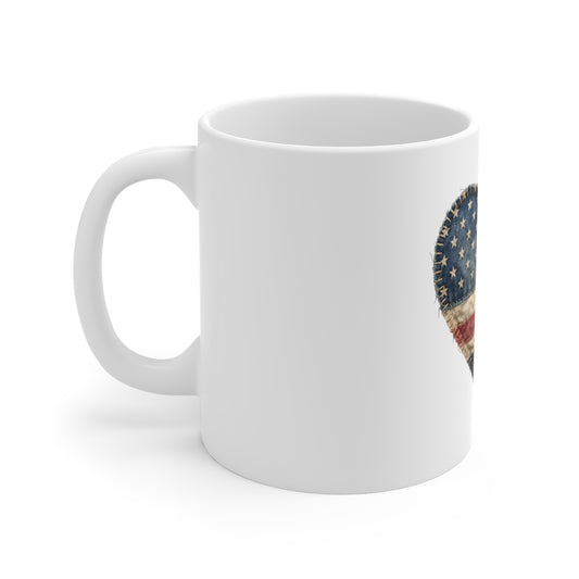 Patriotic Flag Heart Mug — Rustic American Flag Heart 11oz Coffee Cup