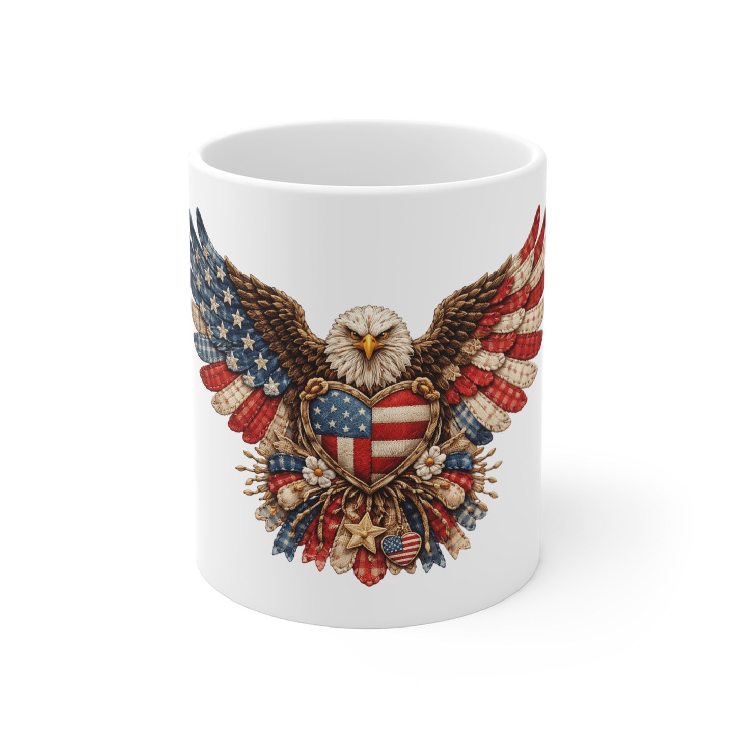 Patriotic Eagle Mug — American Flag Heart 11oz