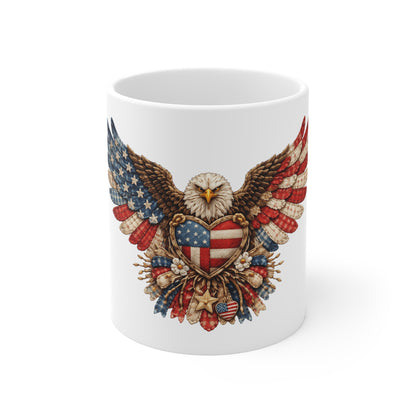 Patriotic Eagle Mug — American Flag Heart 11oz