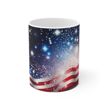 Sparkling Stars & Stripes Coffee Mug – Patriotic Glitter Wave Mug – Firework Americana Cup – Red White Blue Celebration Design Patriotic Stars & Stripes Coffee Mug – 11oz American Flag Design