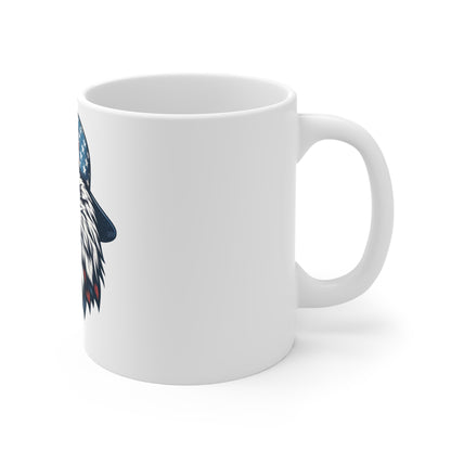 Patriotic Eagle Hat Coffee Mug – American Flag Bald Eagle with Sunglasses Mug – USA Freedom Bird Cup – Vintage Americana Gift Mug 11oz
