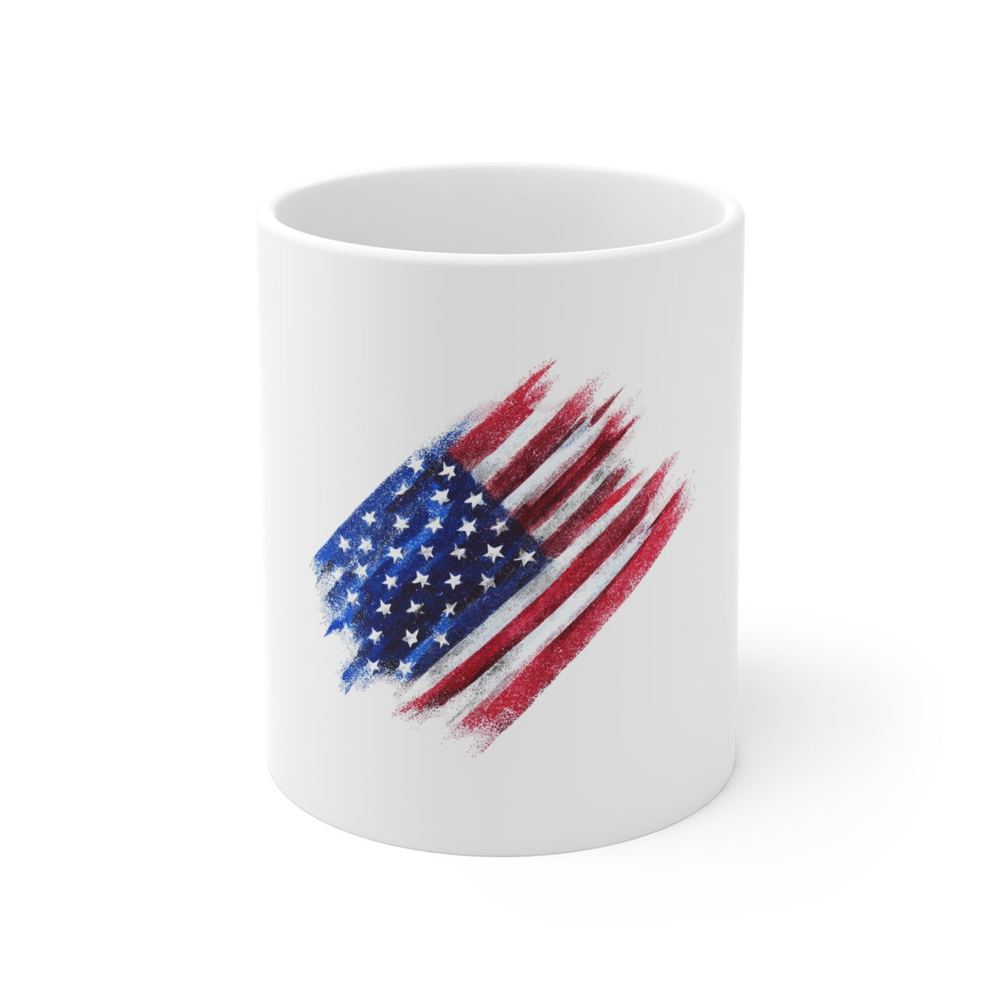 American Flag Brushstroke Mug — Patriotic 11oz Coffee Cup for Independence Day & Everyday