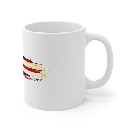 Patriotic Brush Stroke Mug – Modern USA Flag Coffee Cup – Minimal Red White Blue Accent Design Mug 11oz