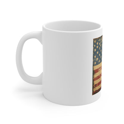 Vintage American Flag Coffee Mug – Distressed Patriotic USA Mug – Classic Worn Flag 11oz Ceramic Cup – Gift for Proud Americans