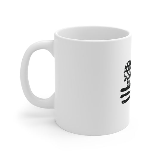 Distressed American Flag Skull Mug – Blacked Out USA Skull Coffee Mug – Grunge Patriotic Skull Cup – Tactical Style American Flag Mug Mug 11oz