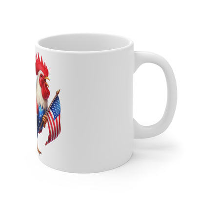Patriotic Rooster Coffee Mug – American Flag Rooster Holding USA Flag – Red White Blue Chicken Mug – Proud American Gift Patriotic Rooster Coffee Mug – American Flag 11oz Ceramic