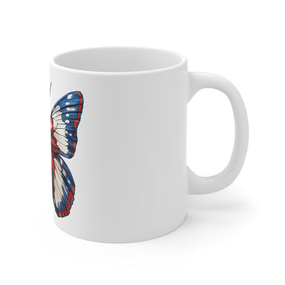 Patriotic Bold Wing Butterfly Mug – Red White Blue High-Contrast Butterfly Coffee Mug – Americana Statement Art Cup – USA Gift Mug Mug 11oz