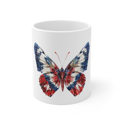 Patriotic Splash Butterfly Mug – Red White Blue Paint Splash Butterfly Coffee Mug – Abstract Americana Art Cup – Bold USA Gift Mug Mug 11oz