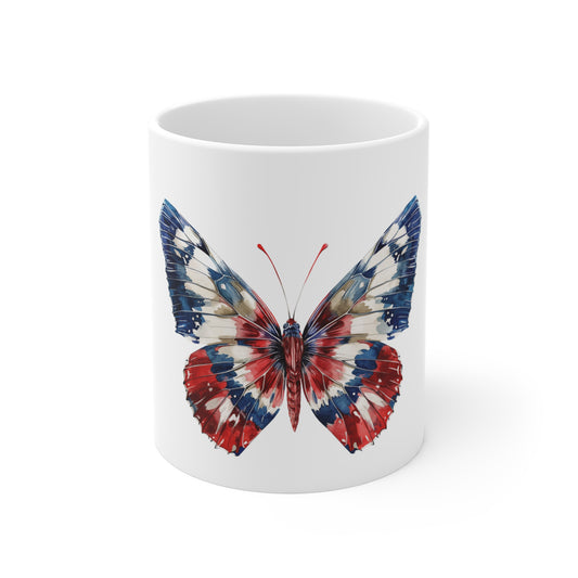 Patriotic Splash Butterfly Mug – Red White Blue Paint Splash Butterfly Coffee Mug – Abstract Americana Art Cup – Bold USA Gift Mug Mug 11oz