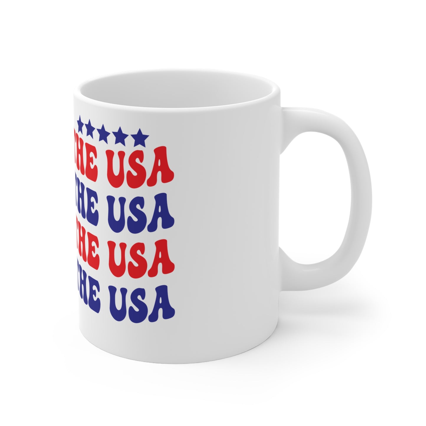 Party in the USA Coffee Mug – Retro Patriotic Mug – Bold Americana Typography Cup – 4th of July Party Mug Party in the USA 11oz Coffee Mug - Red & Blue Patriotic Stars Design