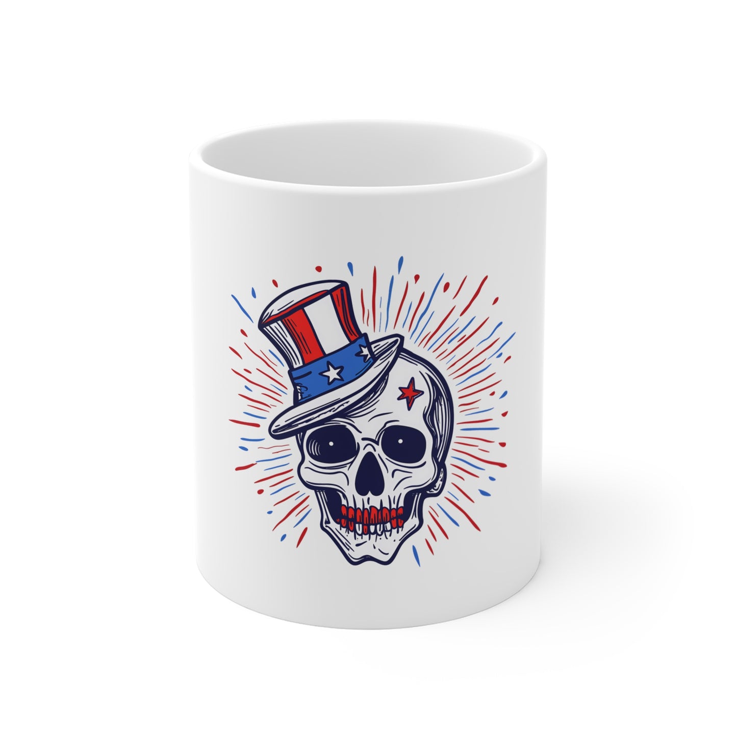 Patriotic Skull Coffee Mug — 11oz Uncle Sam Top Hat Fourth of July