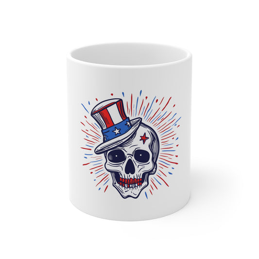 Patriotic Skull Coffee Mug — 11oz Uncle Sam Top Hat Fourth of July