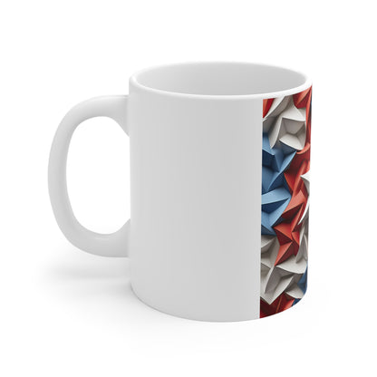 3D Patriotic Starburst Coffee Mug – Bold Central Star Americana Mug – Red White Blue Geometric Star Design – USA Statement Mug 11oz