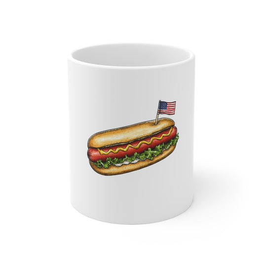 American Hot Dog Mug — 11oz Patriotic Hotdog Coffee Cup