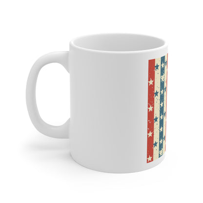 Vintage Star Stripe Coffee Mug – Distressed Americana Stars & Stripes Mug – Retro Patriotic Pattern Cup – Classic USA Flag Style Mug American Vintage Stars & Stripes Mug — Patriotic 11oz Coffee Cup...