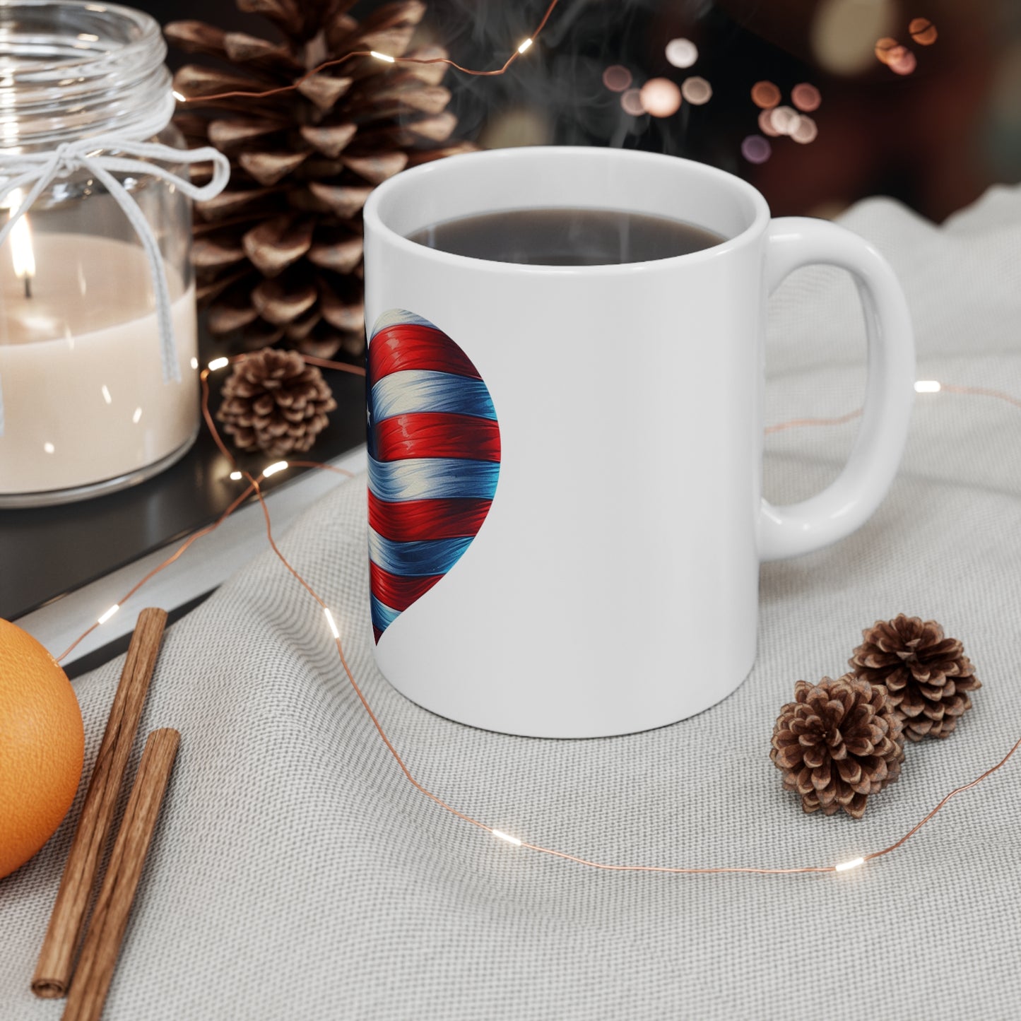 Bold Patriotic Heart Coffee Mug – American Flag Heart Mug – Vibrant USA Love Cup – Red White Blue Statement Mug Mug 11oz