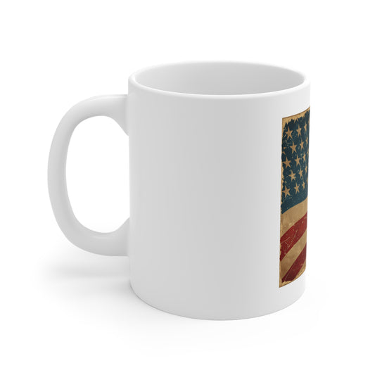 Vintage Waving American Flag Coffee Mug – Distressed Retro USA Mug – Classic Americana Flag Cup – Weathered Patriotic Gift Vintage American Flag Mug — 11oz Patriotic Coffee Cup for Veterans & Fourth...