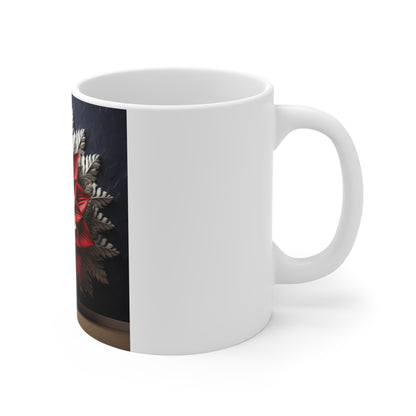Patriotic 3D Floral Mandala Coffee Mug – Red White Sculpted Flower Mug – Bold Symmetrical Americana Art Cup – Premium Statement Mug Red & White Floral Succulent Mug – Decorative 11oz Ceramic Coffee...