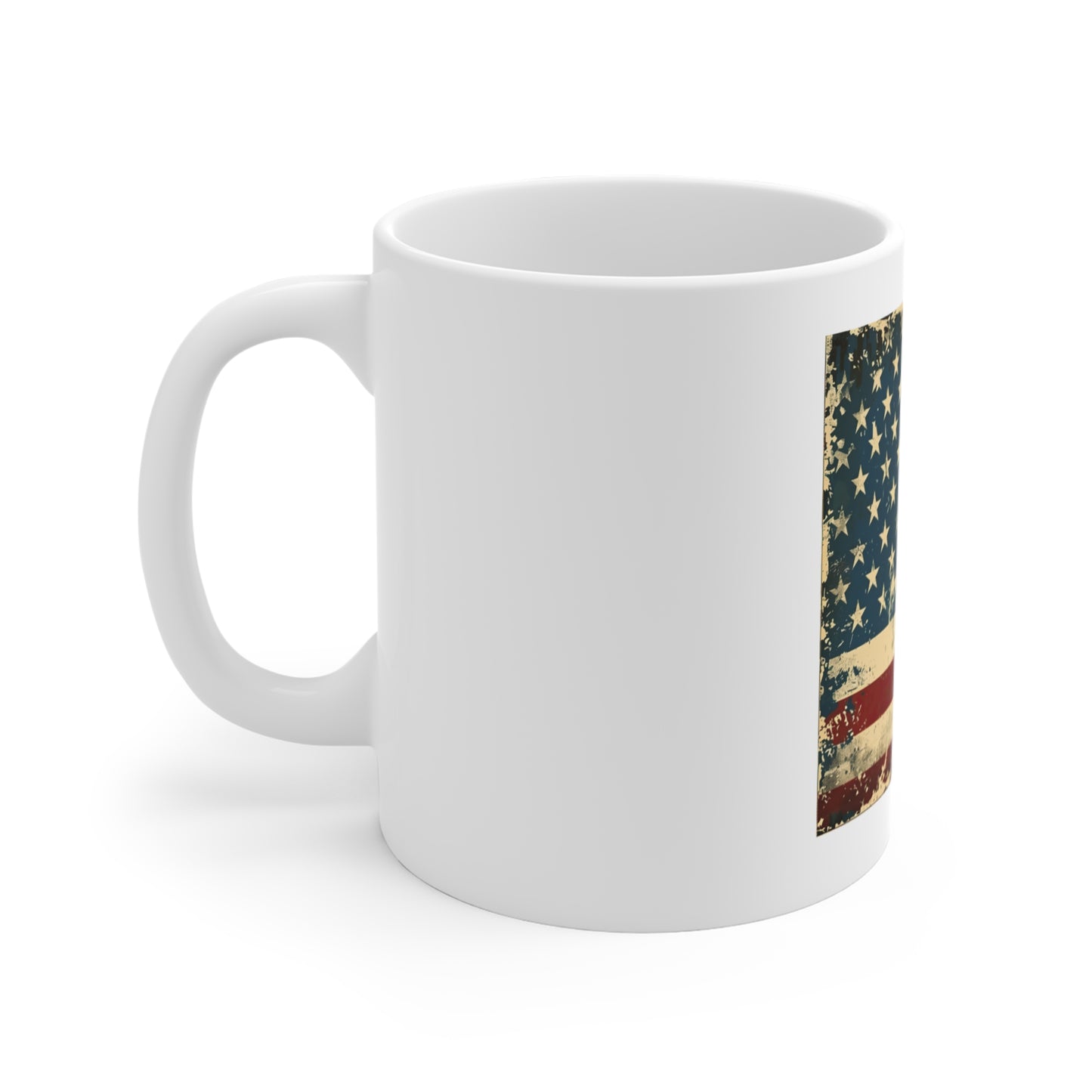 Distressed American Flag Coffee Mug – Grunge Patriotic USA Mug – Vintage Worn Flag 11oz Ceramic Cup – Gift for Veterans & Patriots