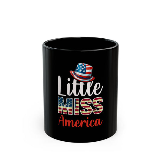 Little Miss America Coffee Mug – Patriotic Girl USA Mug – Red White Blue Cute Americana Cup – 4th of July Gift Black Mug (11oz, 15oz)
