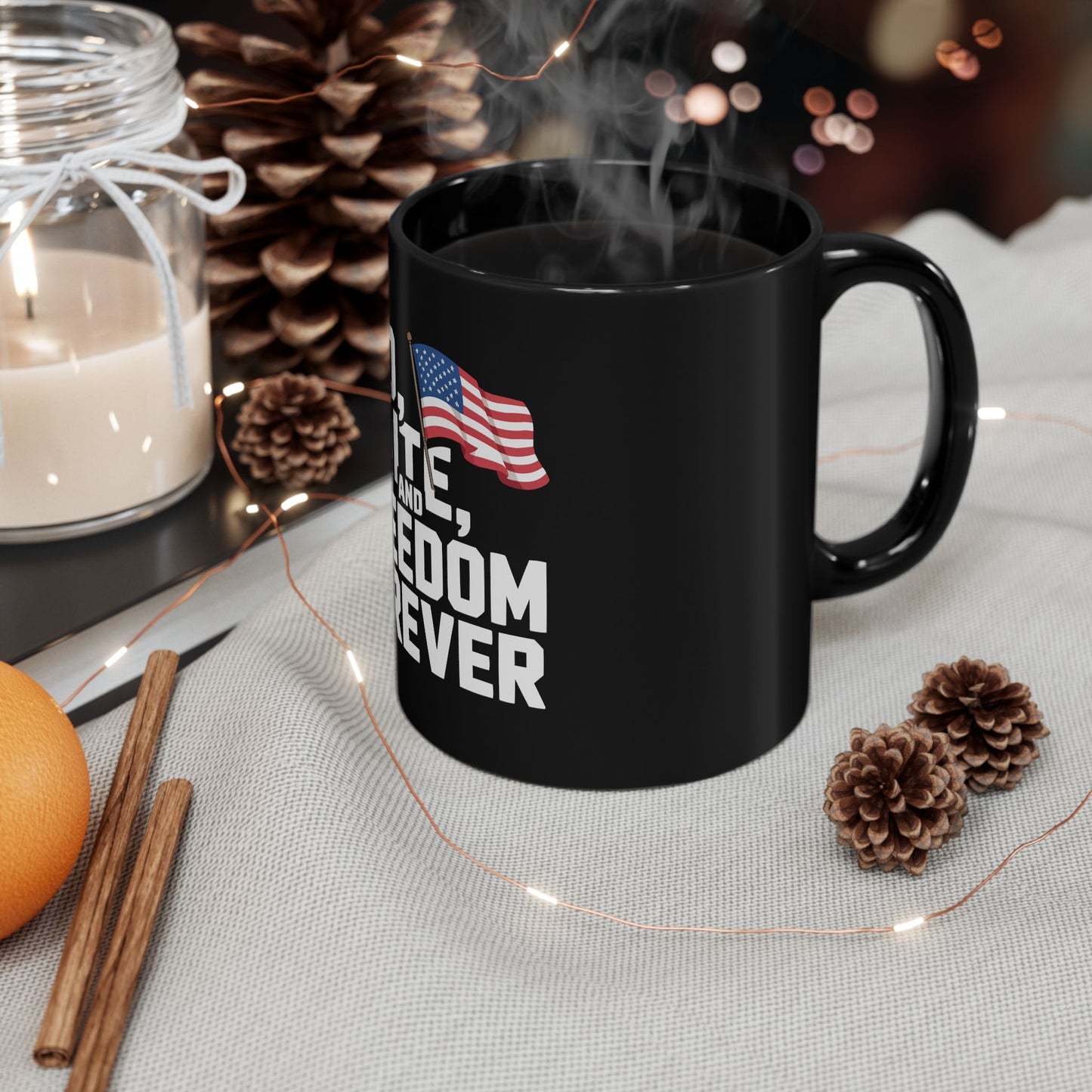 Red, White and Freedom Forever Mug — Patriotic American Flag Coffee Cup (11oz & 15oz)