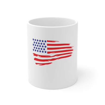 Modern Brush American Flag Coffee Mug – Clean Stroke USA Flag Mug – Patriotic Minimalist Cup – Red White Blue Americana Gift Mug 11oz