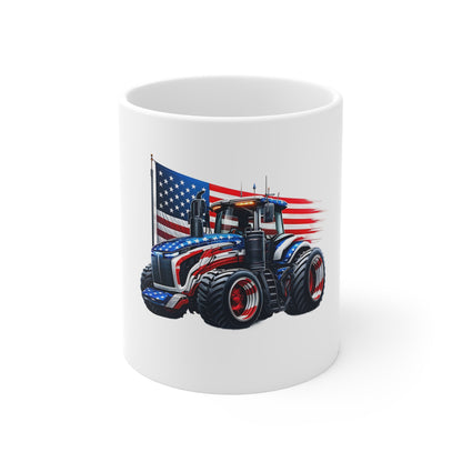 Patriotic Tractor Coffee Mug – American Flag Farm Tractor with Flag Mug – Bold USA Agriculture Cup – Farmer Pride Gift Mug – Red White Blue Tractor Mug Mug 11oz