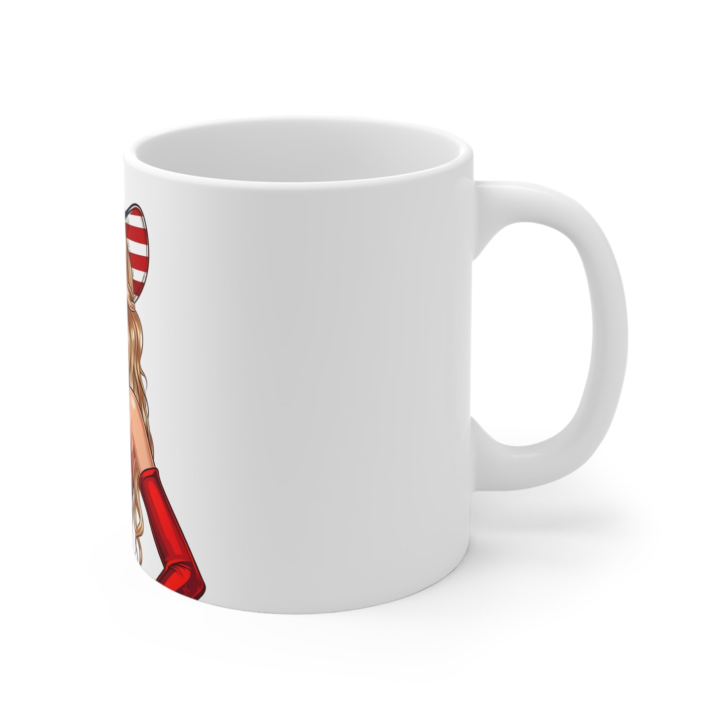 Patriotic Cowgirl Coffee Mug – USA Flag Hat Pin-Up Mug – Americana Western Woman Art Cup – Bold 4th of July Gift Mug 11oz