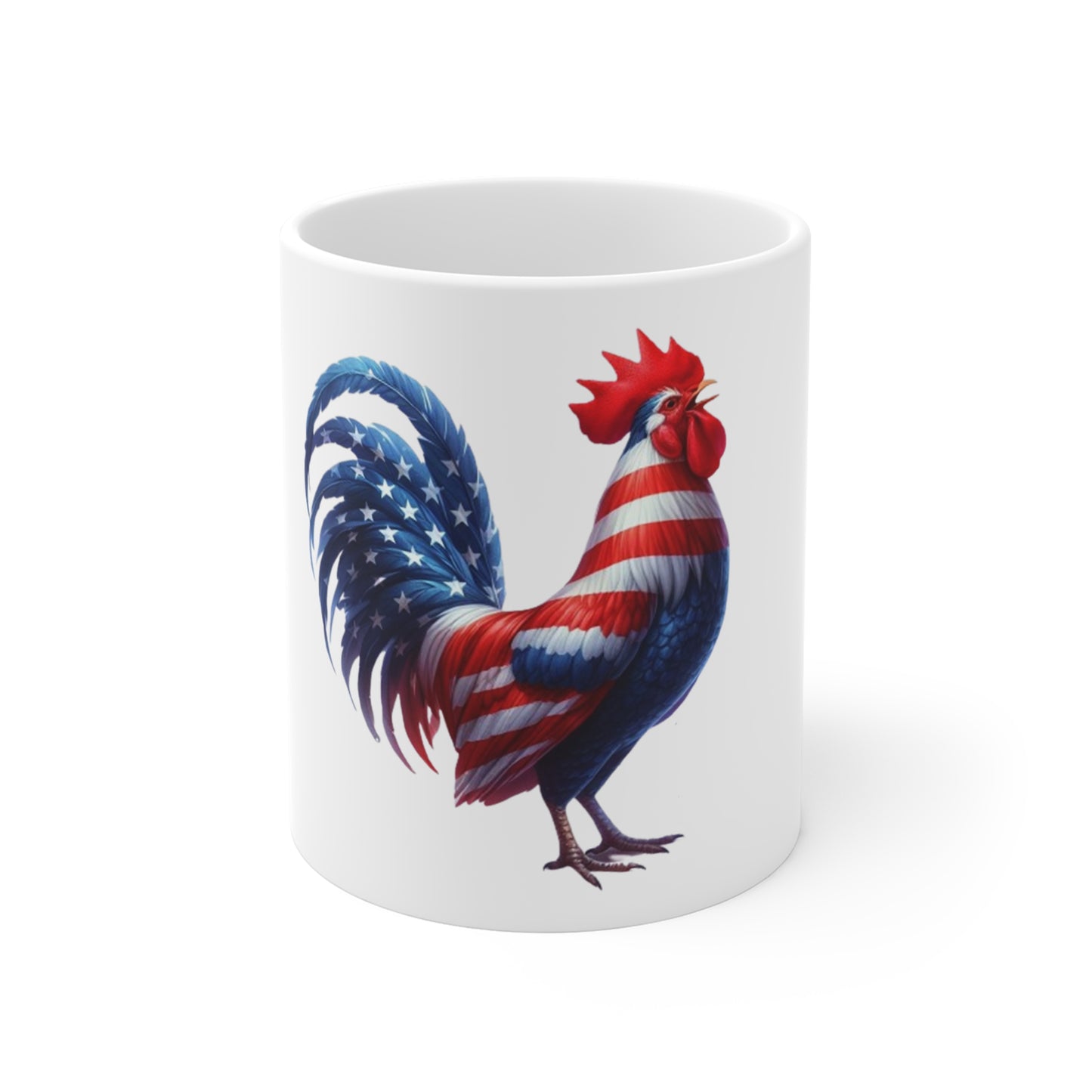 Patriotic Rooster Coffee Mug – American Flag Crowing Rooster – Red White Blue Farmhouse Mug – USA Pride Gift Patriotic Rooster Coffee Mug — American Flag Farmhouse 11oz