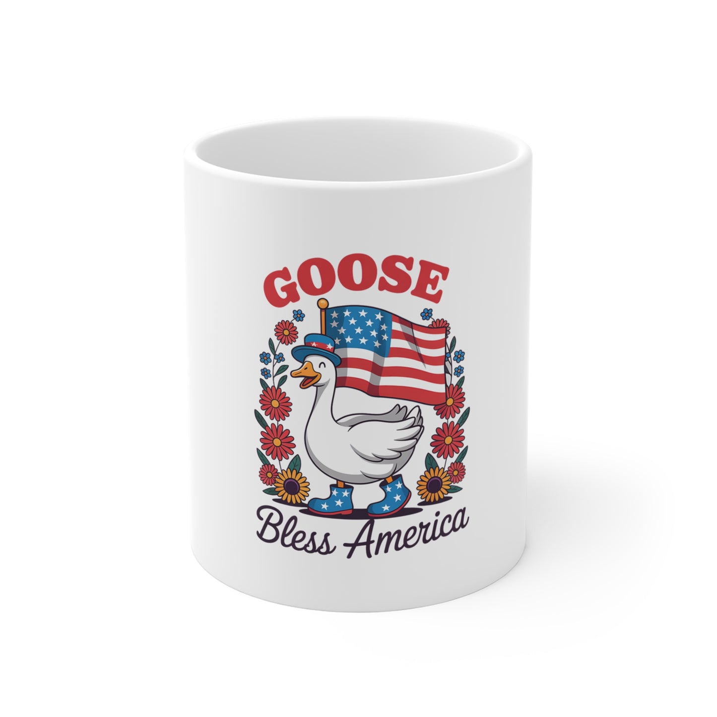 Bless America Goose Mug — Patriotic 11oz Coffee Cup