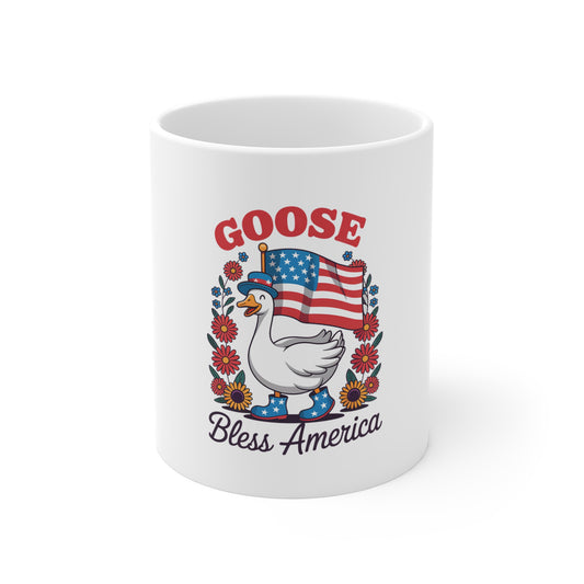 Bless America Goose Mug — Patriotic 11oz Coffee Cup