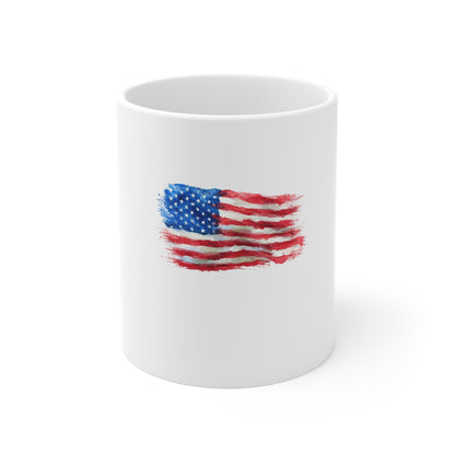 American Flag Watercolor Mug — Patriotic 11oz Coffee Cup for 4th of July & Veterans Day