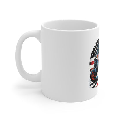 Patriotic Tractor Coffee Mug – Vintage American Flag Farm Tractor Mug – Retro USA Agriculture Cup – Farmer Pride Gift Mug – Rustic Americana Mug Mug 11oz