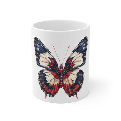 Patriotic Bold Contrast Butterfly Mug – Red White Blue Wing Coffee Mug – High Definition Americana Art Cup – USA Gift Mug Mug 11oz