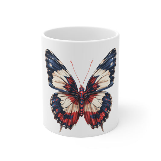 Patriotic Bold Contrast Butterfly Mug – Red White Blue Wing Coffee Mug – High Definition Americana Art Cup – USA Gift Mug Mug 11oz