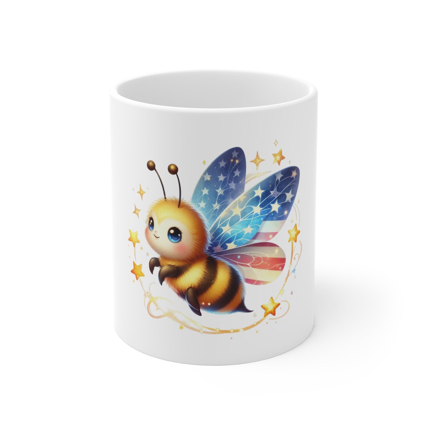 Patriotic Bee Coffee Mug – Cute American Bee Mug – Red White Blue Wings Mug – 4th of July Honey Bee Cup 11oz