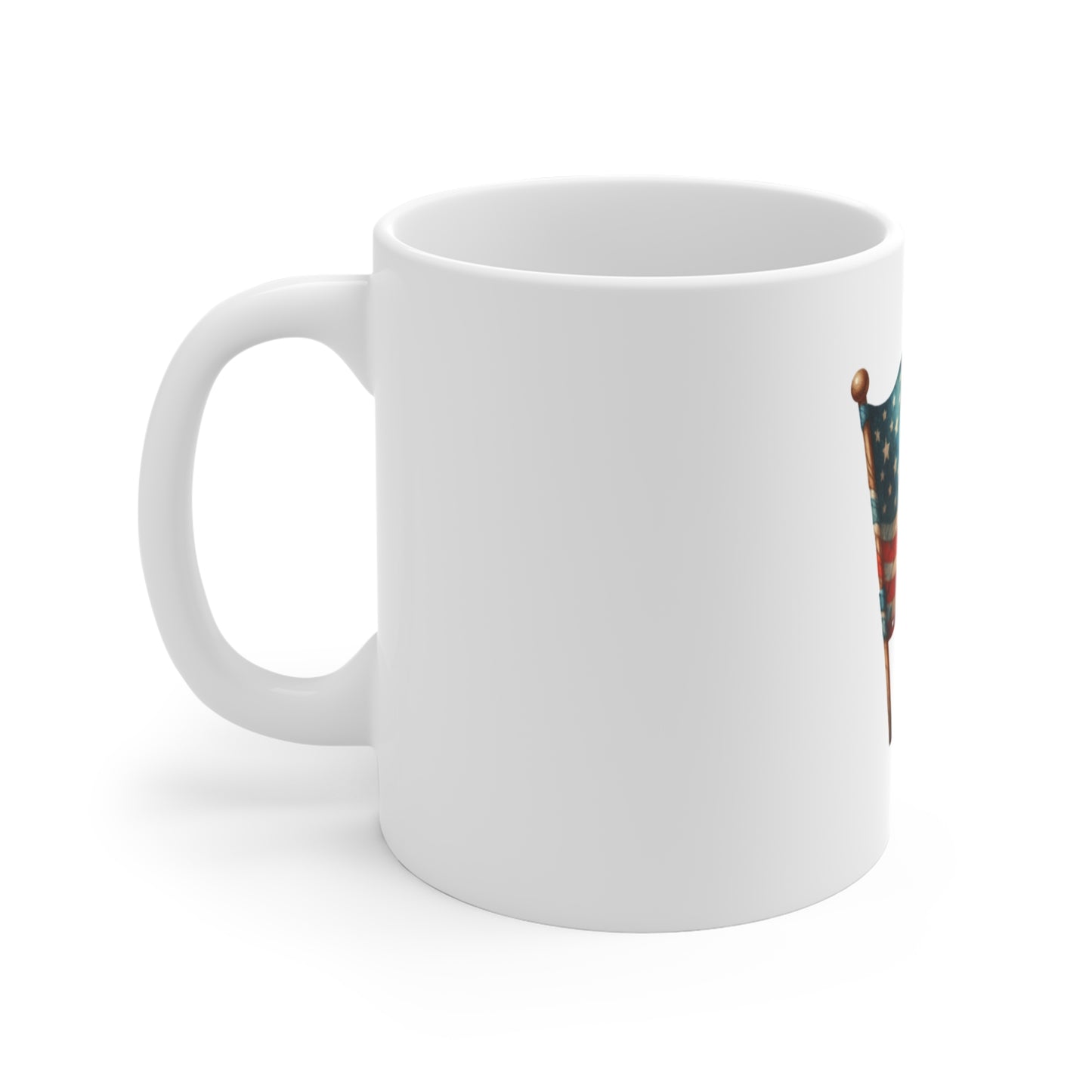 American Flag Ceramic Mug — Vintage USA Patriotic 11oz Coffee Cup
