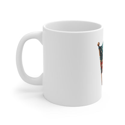 American Flag Ceramic Mug — Vintage USA Patriotic 11oz Coffee Cup