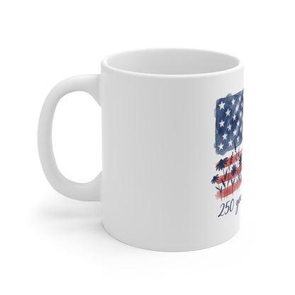 American Flag Floral Mug — "250 Years of Freedom" Patriotic 11oz Coffee Cup