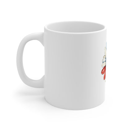 Patriotic Red White Blue Daisy Mug — 11oz Floral Coffee Cup